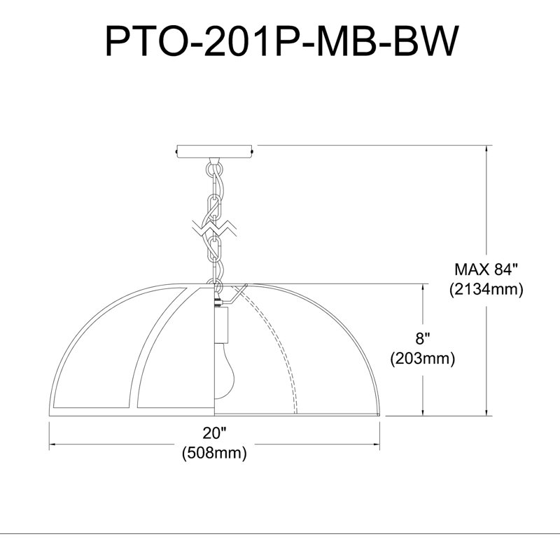 Luminaire suspendu incandescent 1 lumière Portobello, H 8 po x l 20 po x P 20 po