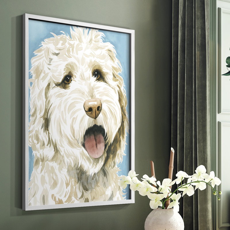 Labradoodle II, reproduction encadrée - bois massif, H 10 po x l 8 po, Blanc