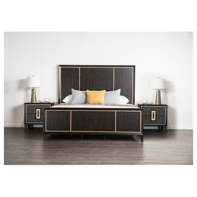Queen Size Panel Bed Frame in Espresso with High Headboard and Footboard