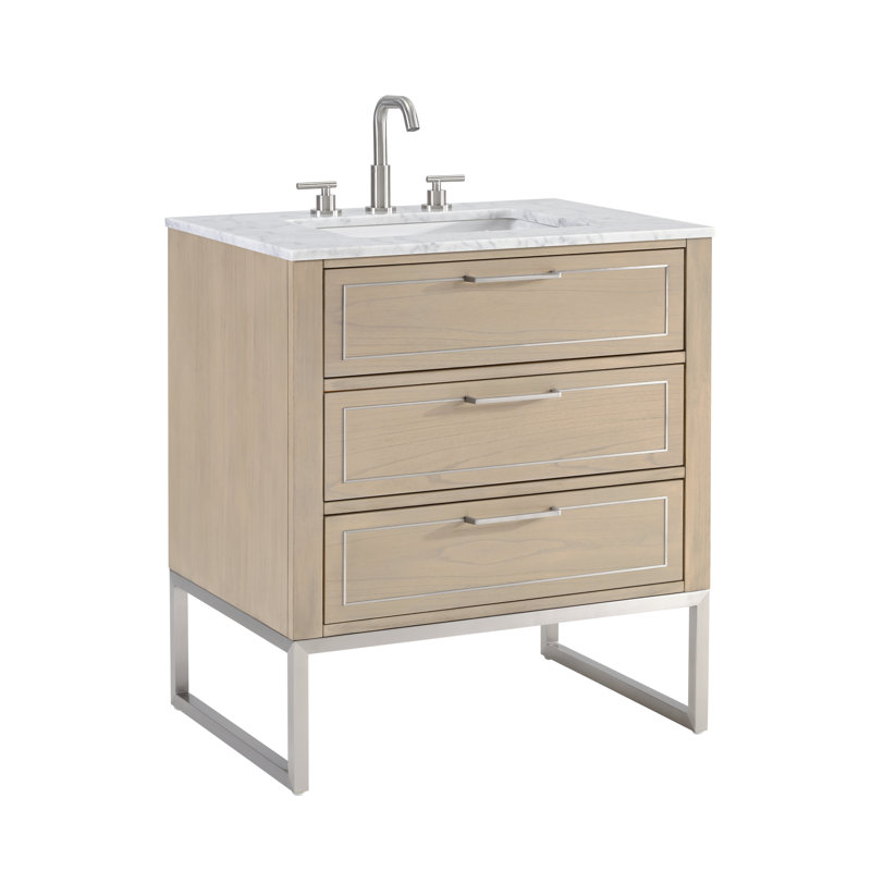 Markham 30'' W Single Vanity, Cashmere Gray, Brushed Nickel, Universal Calacatta Quartz