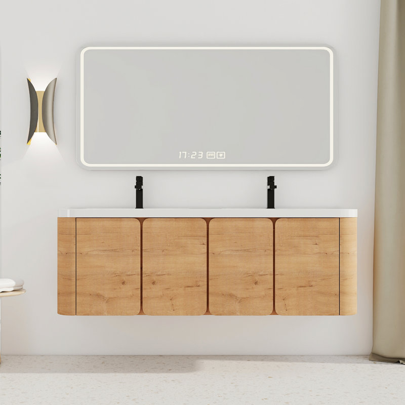 Meuble-lavabo mural avec lavabo en résine et 4 portes à fermeture douce, 20.58 "H x59.46"W x 18.4"D