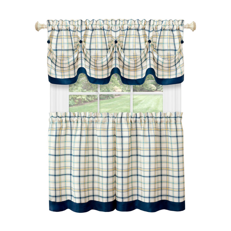 Maddock Plaid Tailored Kitchen Curtain, 36" W x 52" L, Navy