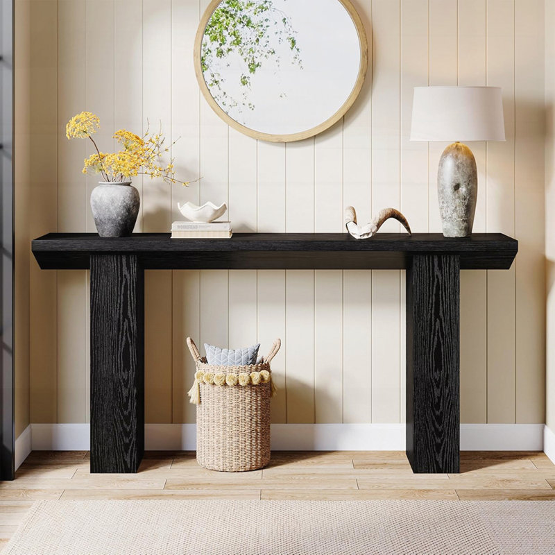 Console de 63 pouces de long avec canapé-lit étroit en bois Farmhouse, Noyer foncé