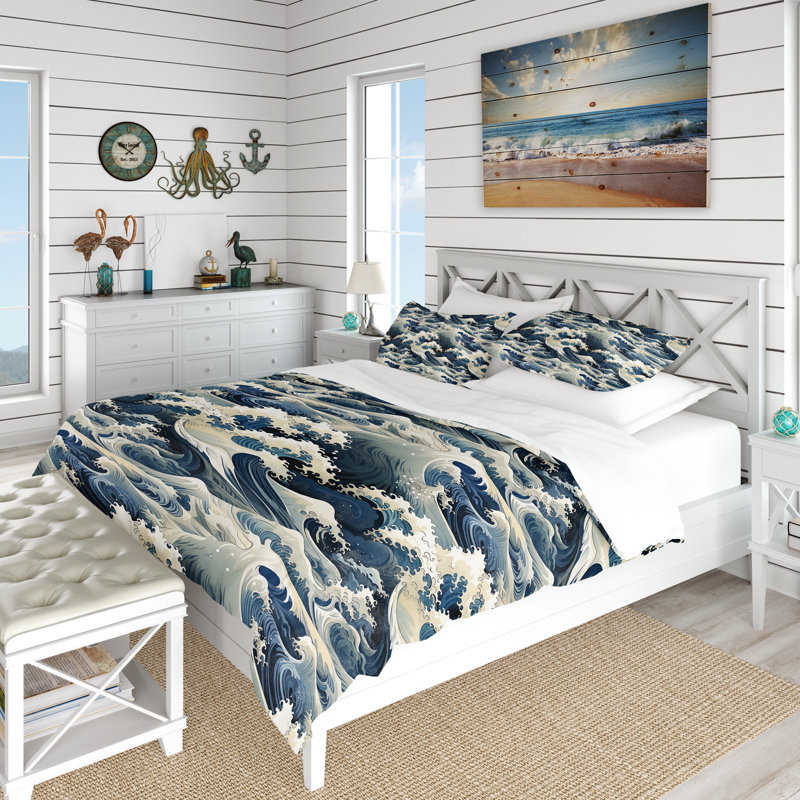 Ensemble de housse de couette bleu et blanc, Housse de couette pour très grand lit et 2 très