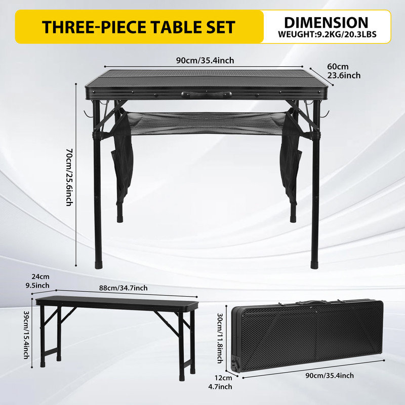 Black Foldable Outdoor Picnic Table Set with Mesh Net