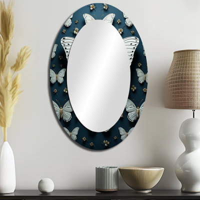 Papillon blanc blanc avec ailes flottantes papillons - décor de miroir mural ovale blanc