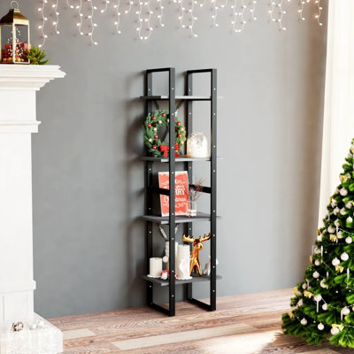 vidaXL Book Cabinet Solid pine wood, metal Book Cabinet grayMetal in Grey | 140cm H x 40cm W x 30cm D