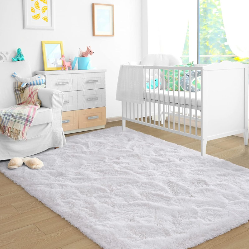 Ultra Soft Fluffy Rugs For Bedroom 4X6 Feet, Shag Area Rugs For Living Room, Large Comfy Furry Rug For Boys Kids Baby Room Decor, Non Slip Nursery Rug Modern Indoor Fuzzy Floor Carpet, Cream White