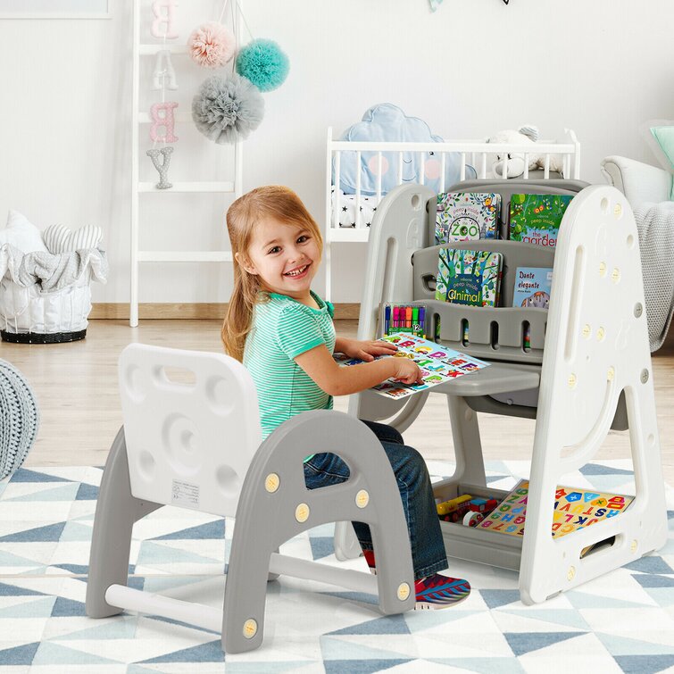 Kids Art Desk Easel & Bench Set w/ Replaceable Paper Roll Toddler Wooden  Easel 