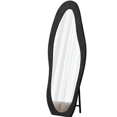 Large 63"X24" Floor Mirror, Flannel - Wrapped Wooden Frame, Irregular Design, Wall Or Standing, Shatterproof And Safe For Corridor 63" X 24" Black Full Length Covered Shape, Shatterproof, Suitable