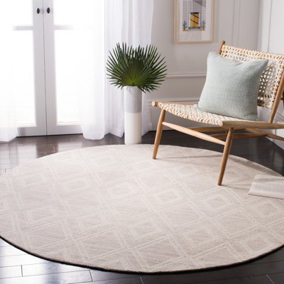 Tapis argenté / ivoire en laine tissé à la main à motif géométrique Amritpal