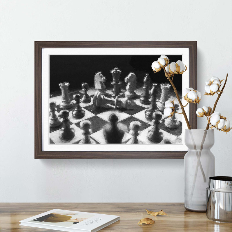 Chess Checkmate - Picture Frame Painting Print, 27cm H x 36cm W x 2cm D, Walnut Framed