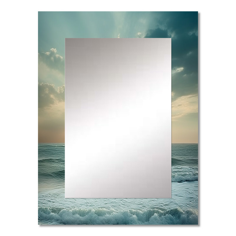 Coastal Waves Scenery View - miroir décoratif de vagues, miroir mural vert, impression d'art en métal, 32 po x 24 po