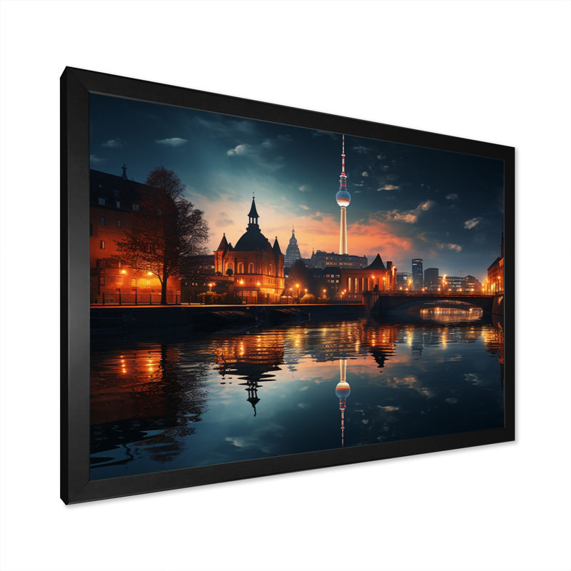 «Berlin Beautiful Cityscape Spot II», reproductions d'art mural de Berlin, H 30 po x l 40 po x P 1,5 po, Cadre flottant noir