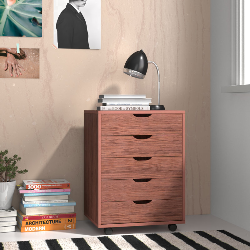 Yoshiko 19.21'' Wide 5 -Drawer Mobile Solid Wood File Cabinet, Walnut