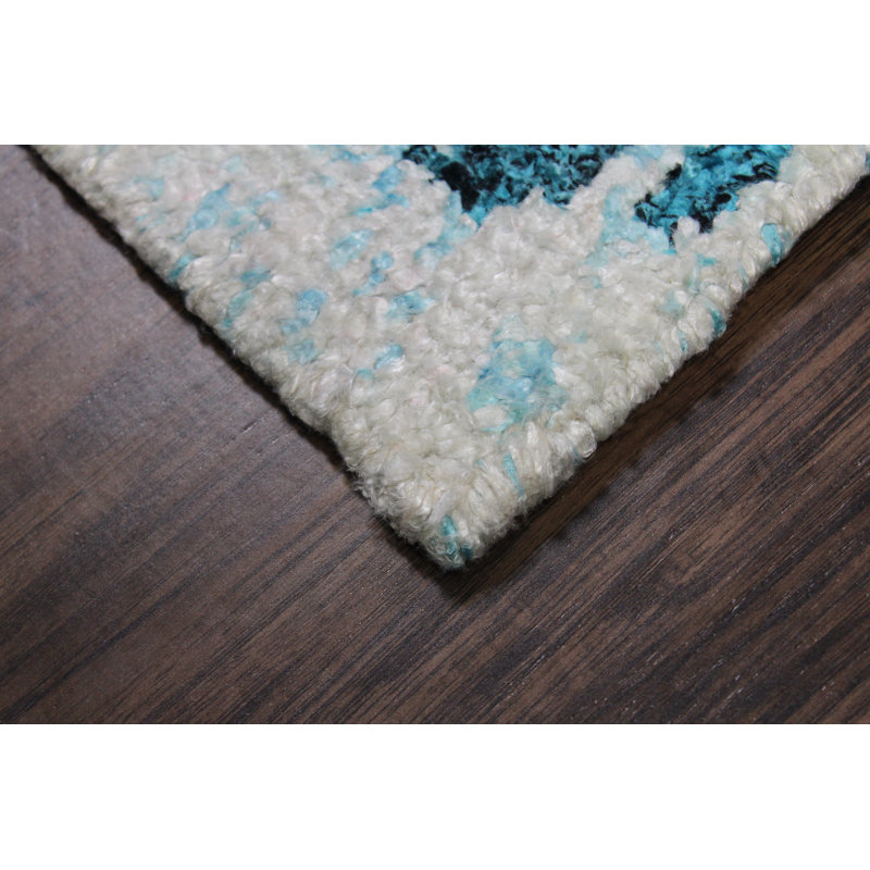 Tapis bleu en laine noué à la main Donail