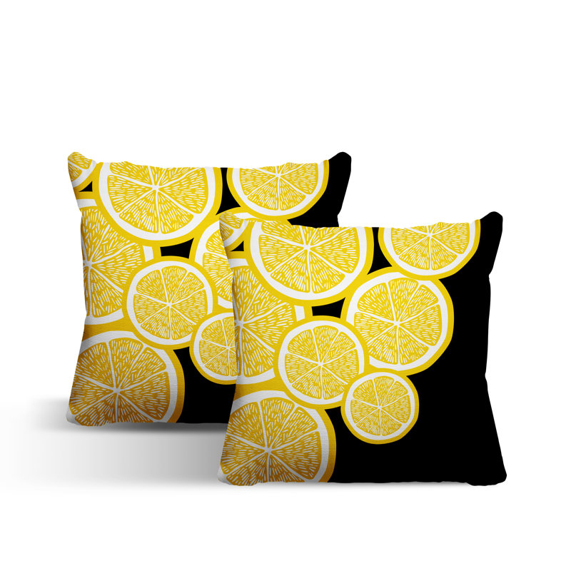 Oreiller carré intérieur / extérieur jaune Lulu, L 15 po x H 15 po, Jaune / noir