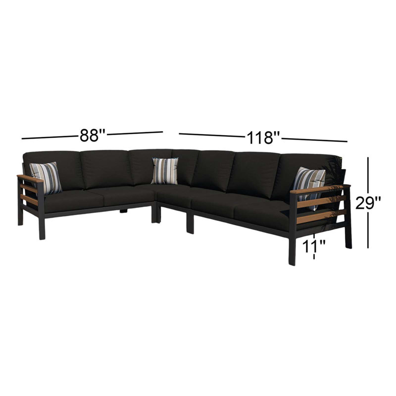 Ensemble de conversation modulaire d'extérieur 6 personnes avec coussins Sunbrella Townsend, Toile Sunbrella® noir
