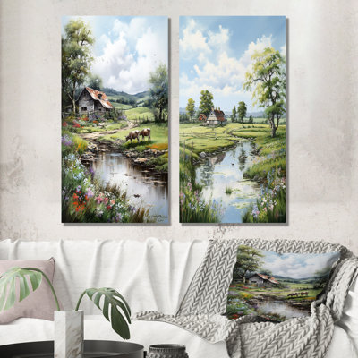 «Relaxing Farm Charm» - ensemble de 2 impressions sur toile campagne