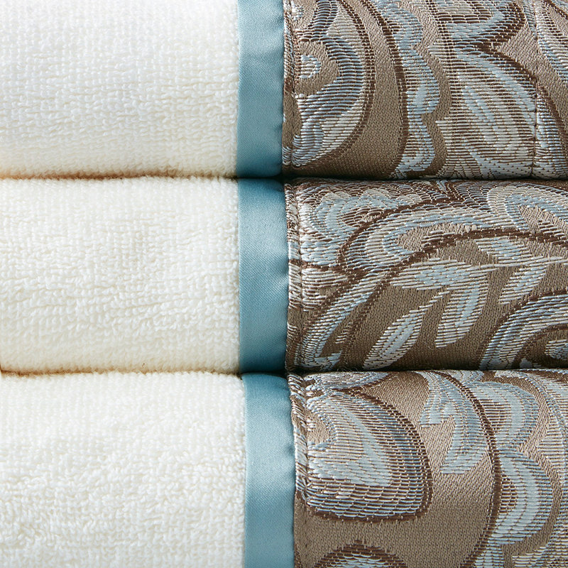 Ensemble de 6 serviettes en jacquard, Bleu/brun