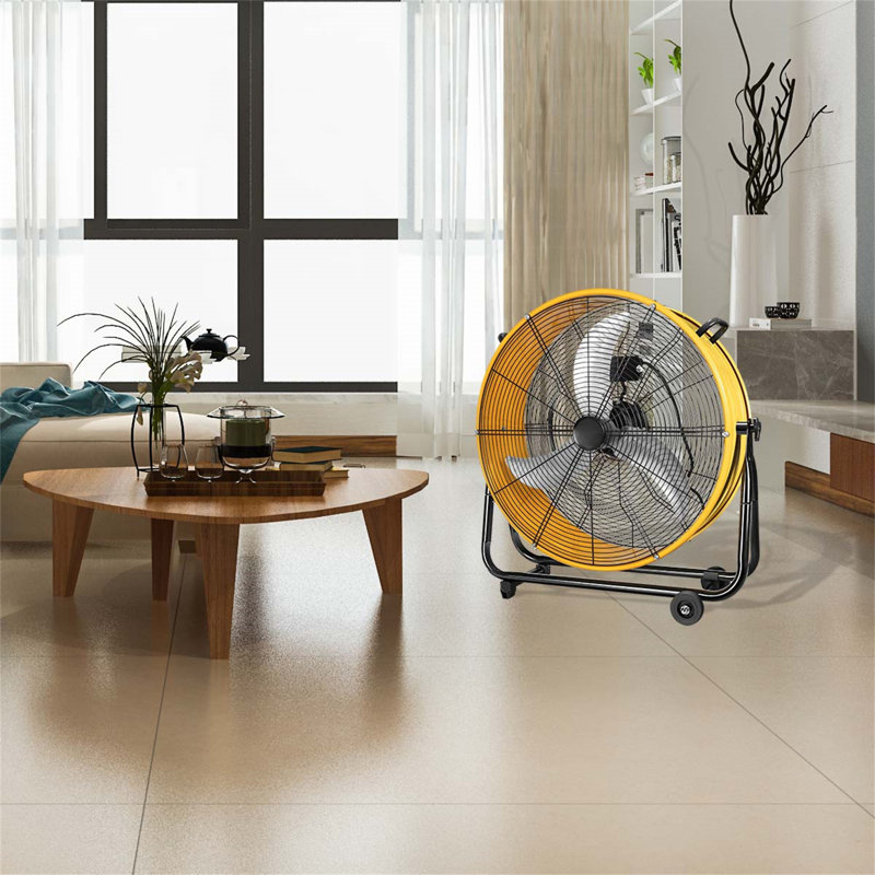30 po Ventilateur industriel en métal robuste à 3 vitesses jaune