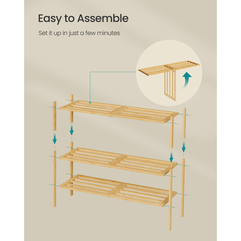 Borehamwood 16 Pair Stackable Shoe Rack, Natural Wood