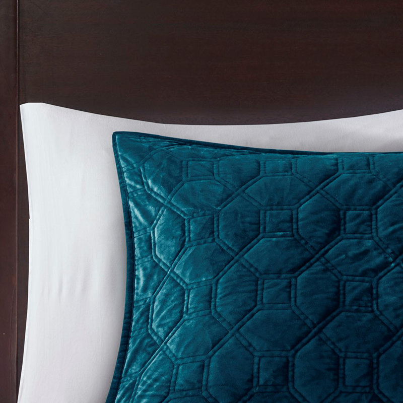 Teal Full Velvet Reversible Quilt Set with Shams