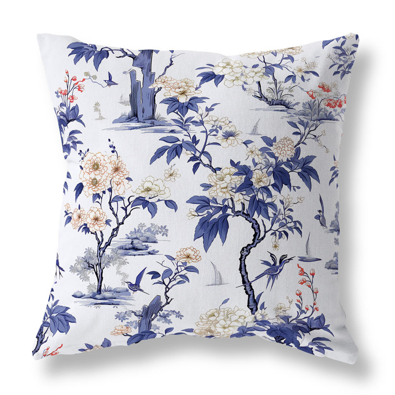 Coussin décoratif réversible floral, H 16 po x l 16 po, Bleu / blanc / rouge floral