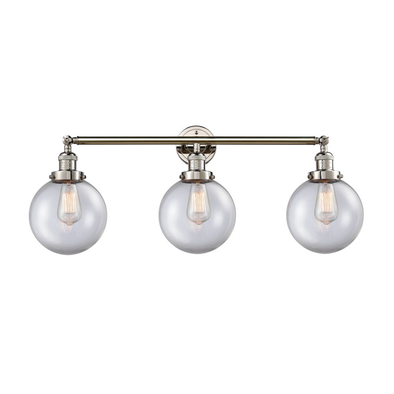 Clementina 3 - Light Dimmable LED Vanity Light, Antique Brass, 60 Watt Vintage Incandescent Bulb, Clear
