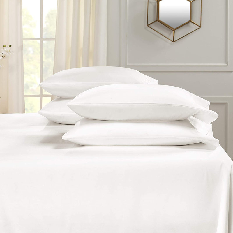 Microfiber Flatweave Sheet Set, Queen Sheet Set + 1 Fitted Sheet + 4 Pillowcases, White