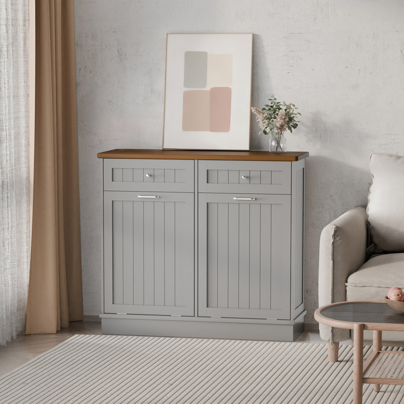 Havant Double Tilt Out Trash Cabinet 20 Gallons Wooden Free Standing(Not include trash can), Gray