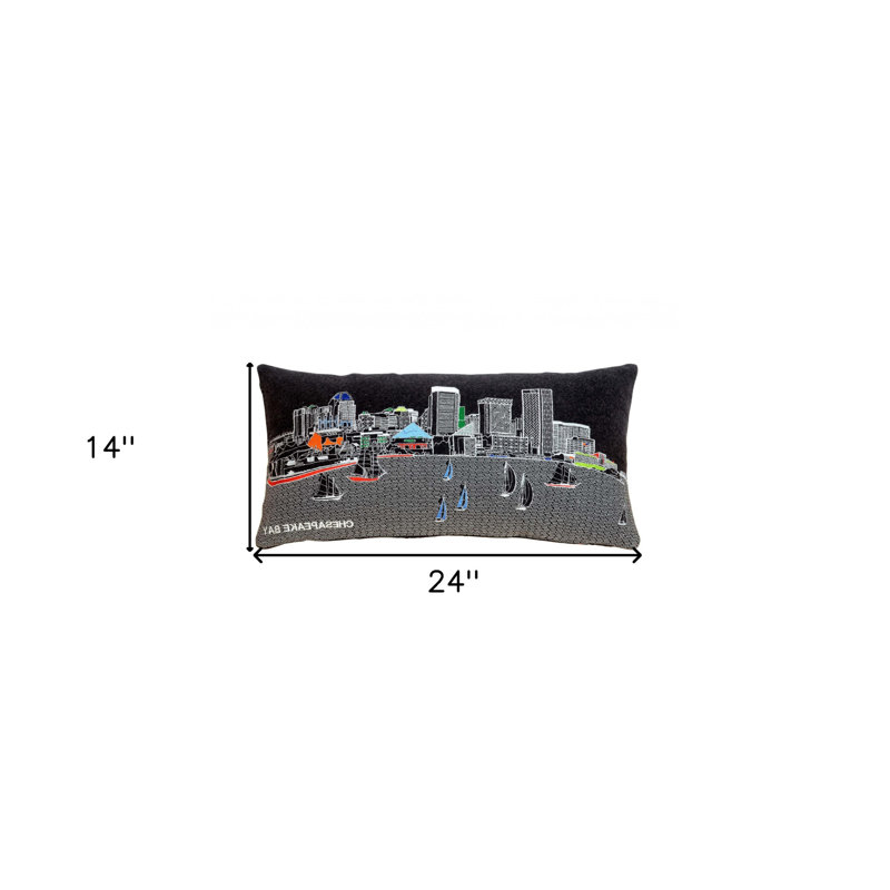 Coussin lombaire 24 po NYC, Noir / bleu / orange
