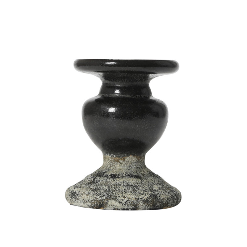 Bougeoir de table Waikiki Zeppelin, H 5,3 po x l 4,5 po x P 4,5 po, Noir / gris vieilli