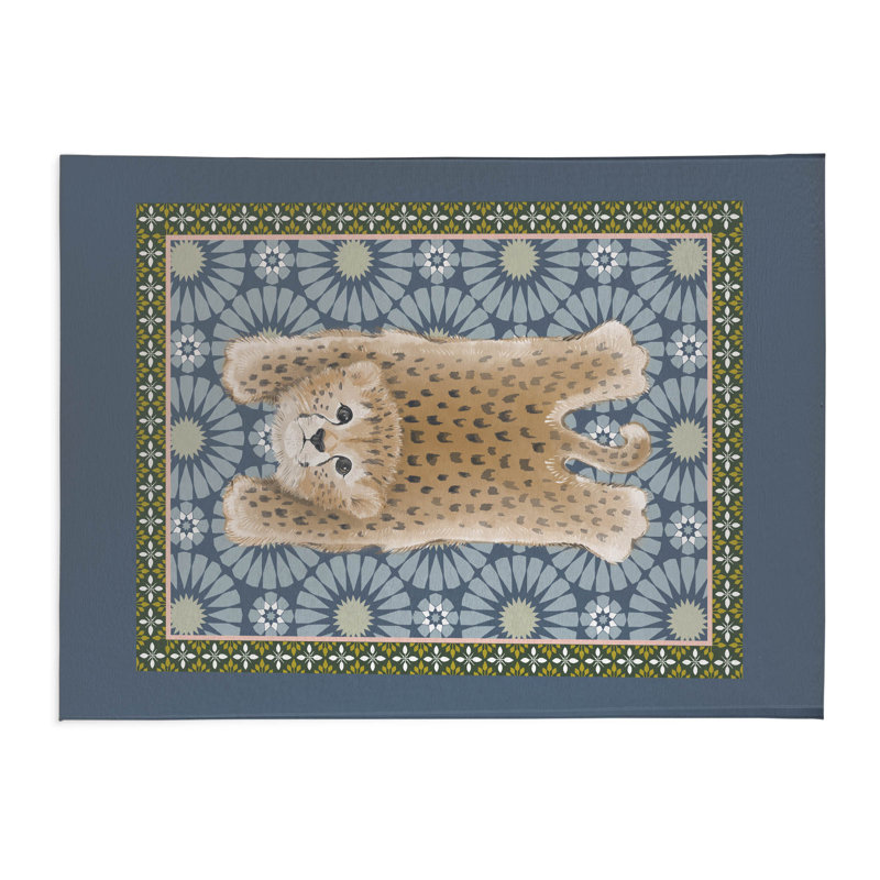 Lil Lying Leopard Tile Kids Play Mat, Rectangle 4' x 6', Slate