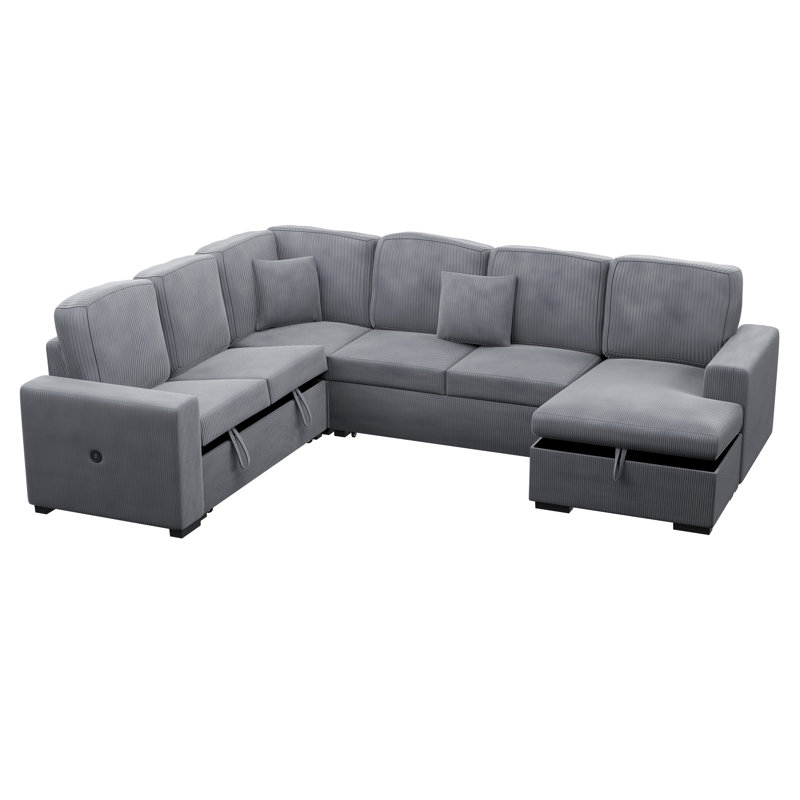 4-Piece Convertible Sectional, Fog Corduroy