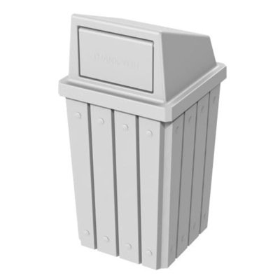 Sturdy Essentials Campus Collection 32 Gallon Square Slatted 100% Recycled Plastic Heavy-duty Commercial Outdoor Or Indoor Trash Can With Push Top Lid | Great For Schools And Businesses - White
