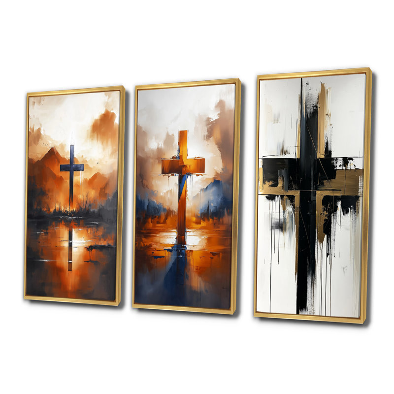 Minimalisme, rêve, croix chrétienne I - Collection d'art mural Christianisme, H 28 po x l 36 po, Doré
