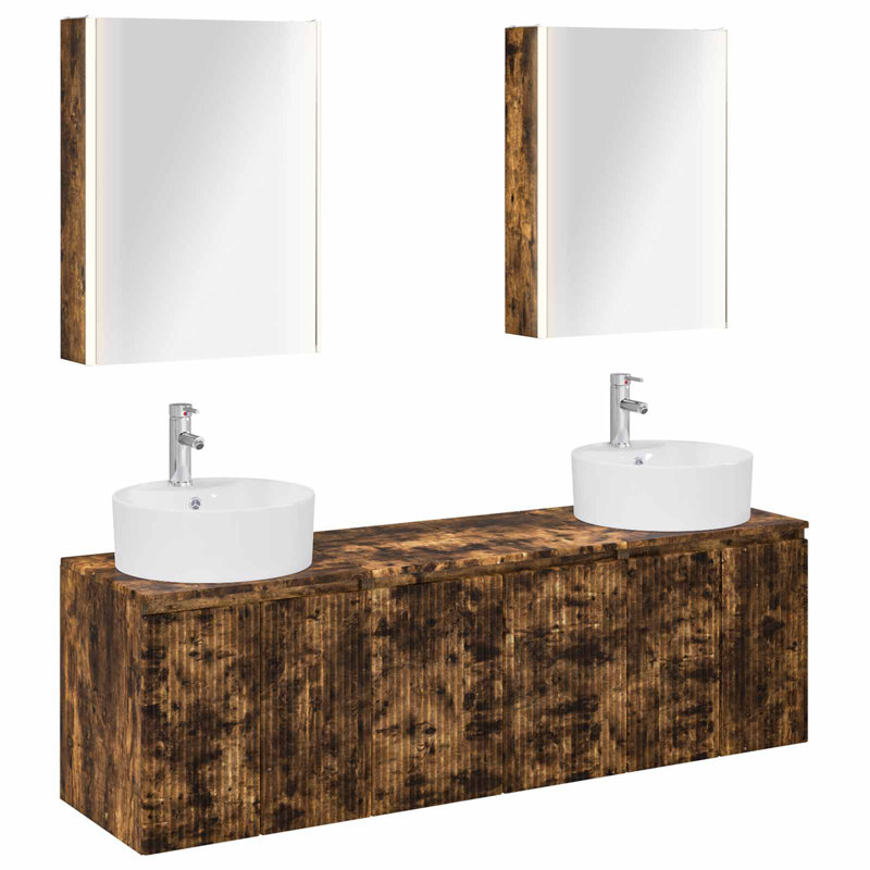 Vanity & Mirror Set, Dark Wood