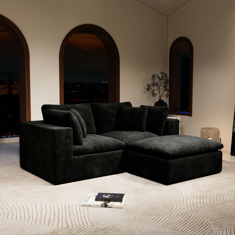 Siège modulaire combiné 3 pièces, canapé rembourré 78,8 x 68,9 po en velours côtelé noir pour chambre à coucher, salon, appartement - sans canapé d'assemblage, siège avec velours côtelé, combinaison,