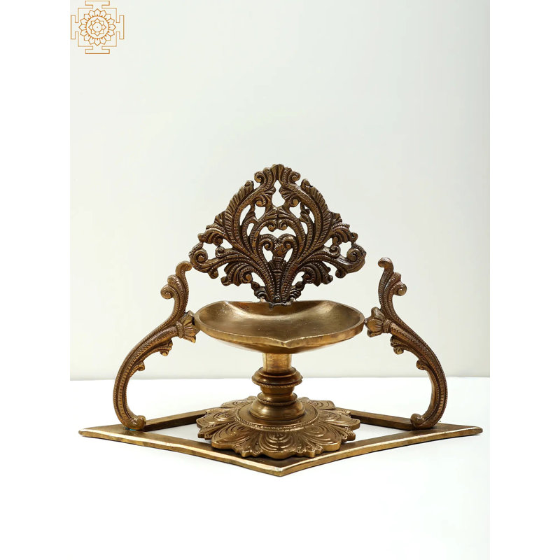 Lampe à mèche en bronze 10 "faite à la main Diya - Art traditionnel Hoysala, lampe à huile décorative pour décoration spirituelle et intérieure