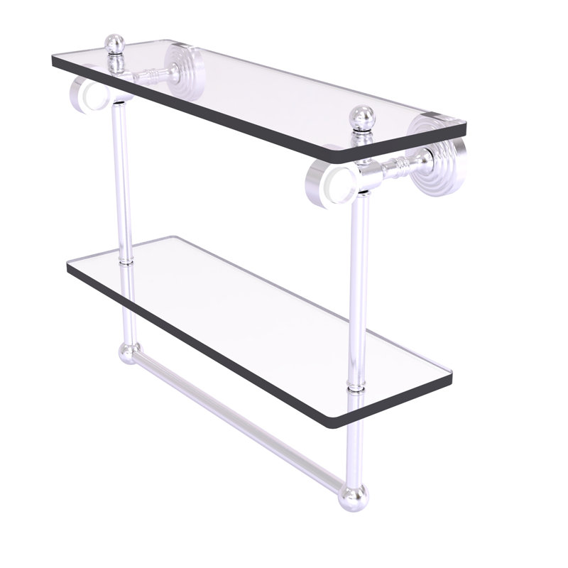 Jarrell 2 Piece Glass Tiered Shelf with Towel Bar, 13" H x 16" W x 5.12" D, Satin Chrome