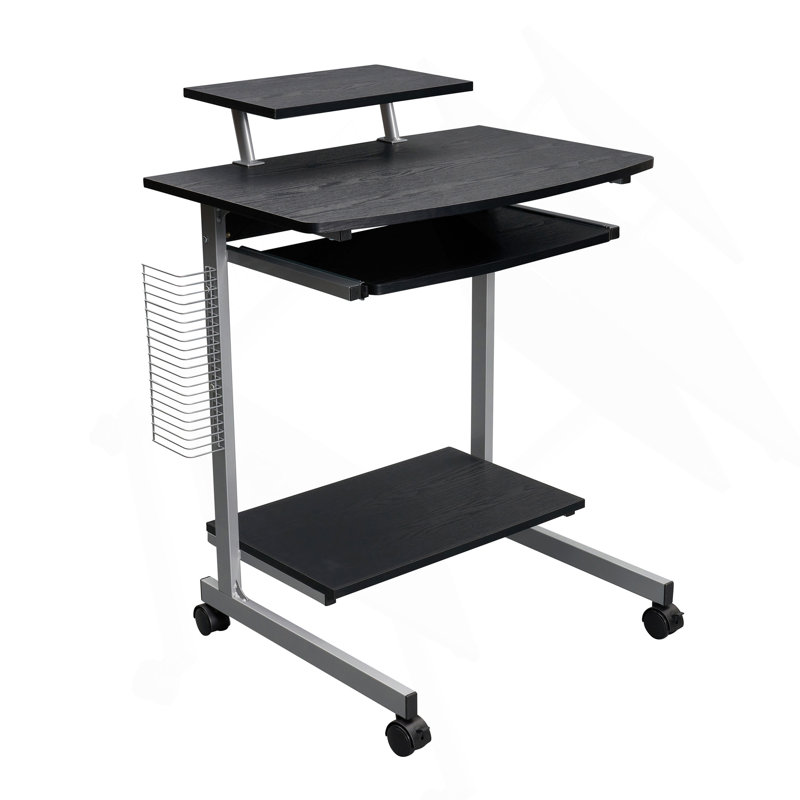 Chariot d'ordinateur compact avec rangement, espresso