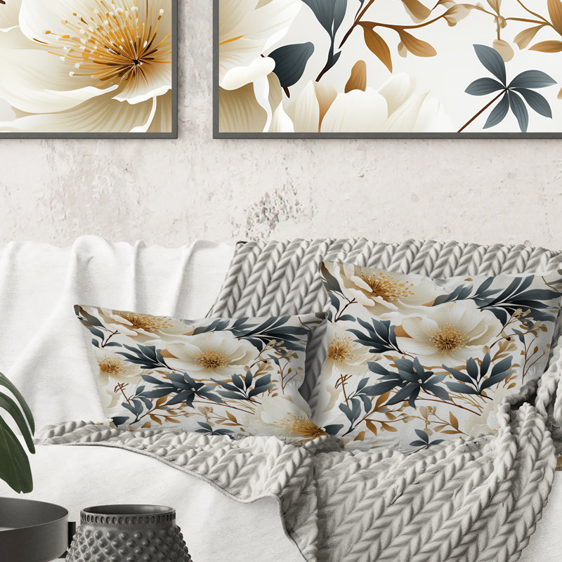 Coastal Tranquil Florals Collage Unveiled IV - Floral Printed Throw Pillow