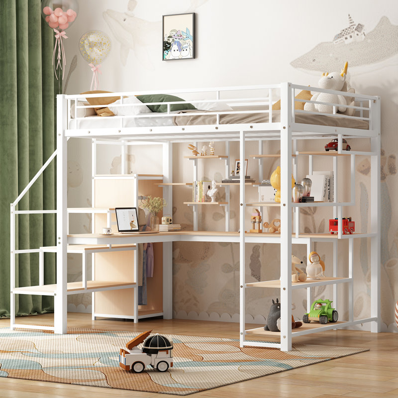 Loft Bed With Mutiple Storage, White