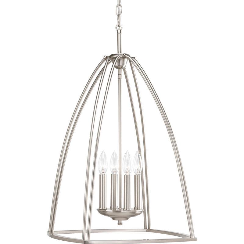 Adama 4 - Light Dimmable Lantern Cone Chandelier, Brushed Nickel, 26.5" H x 16.75" W