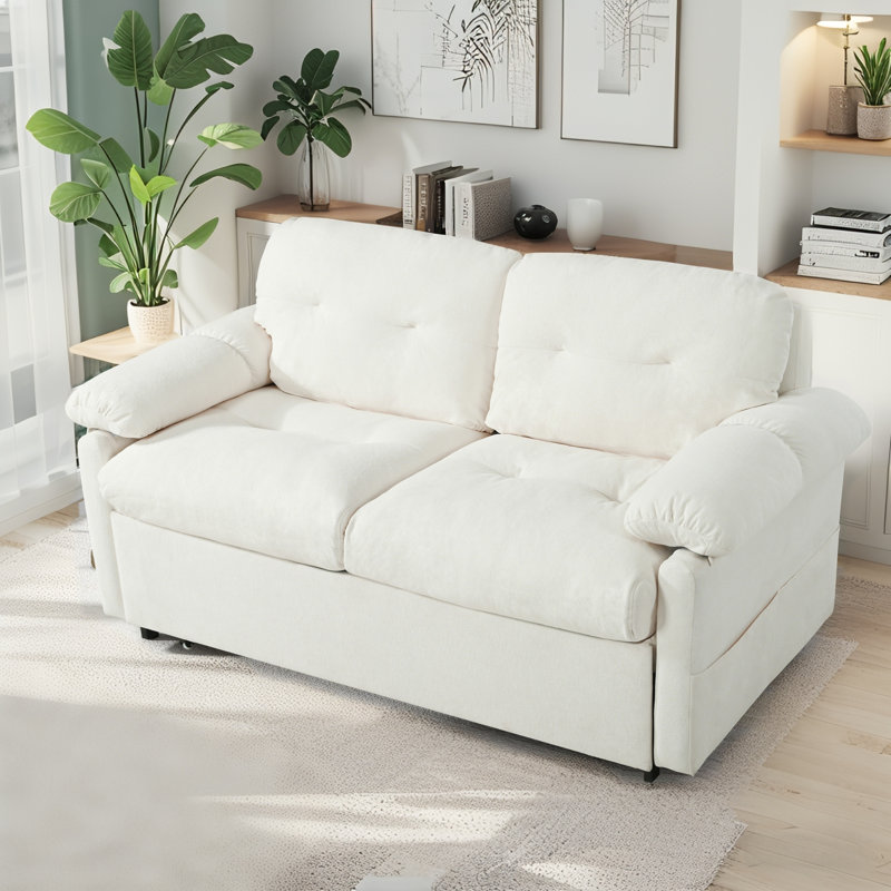 71.65″ Convertible Pull-Out Sleeper Sofa With Side Storage,3-In-1 Modern Queen Chenille Sofa Bed For Living Room, Bedroom, Apartmen