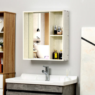 Armoire à pharmacie de salle de bain avec miroir, tablette de rangement, armoire de salle de bain au-dessus de la toilette fixée au mur pour le salon et la salle de lavage, blanc
