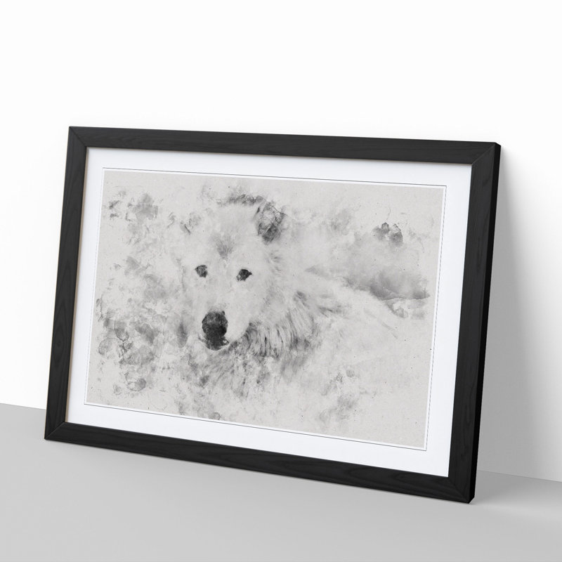 White Wolf - Picture Frame Graphic Art, Black Framed, 65cm H x 90cm W x 2cm D