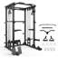 Support à squats multifonctionnel avec système de croisement de câbles réglable pour l'entraînement en force, cage électrique avec dérouleur LAT, barre de traction, barres de trempage et accessoires d'entraînement