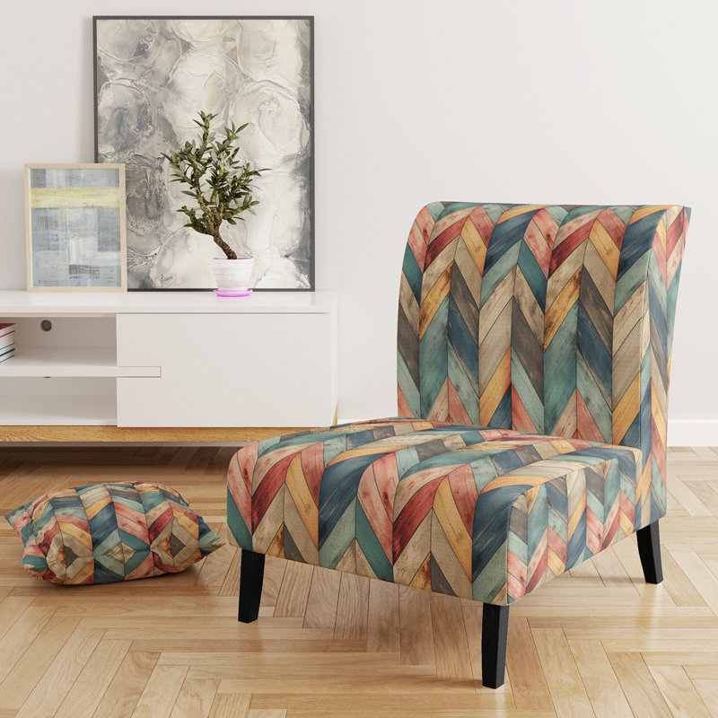 Motif géométrique à chevrons harmonisés - Fauteuil d'appoint et fauteuil rembourrés, Blue/Black/White Velvet
